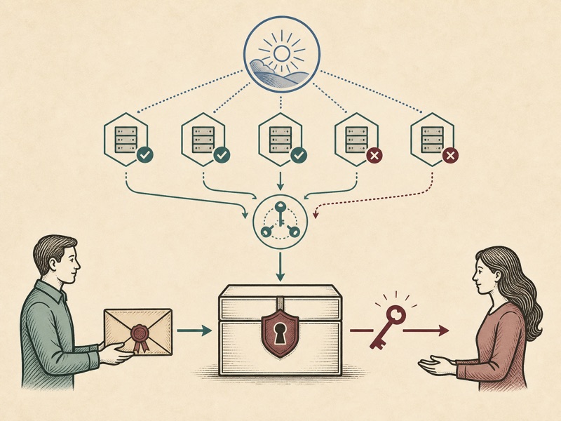 A threshold of independent oracles combines attestations to unlock a sealed payment for its recipient.